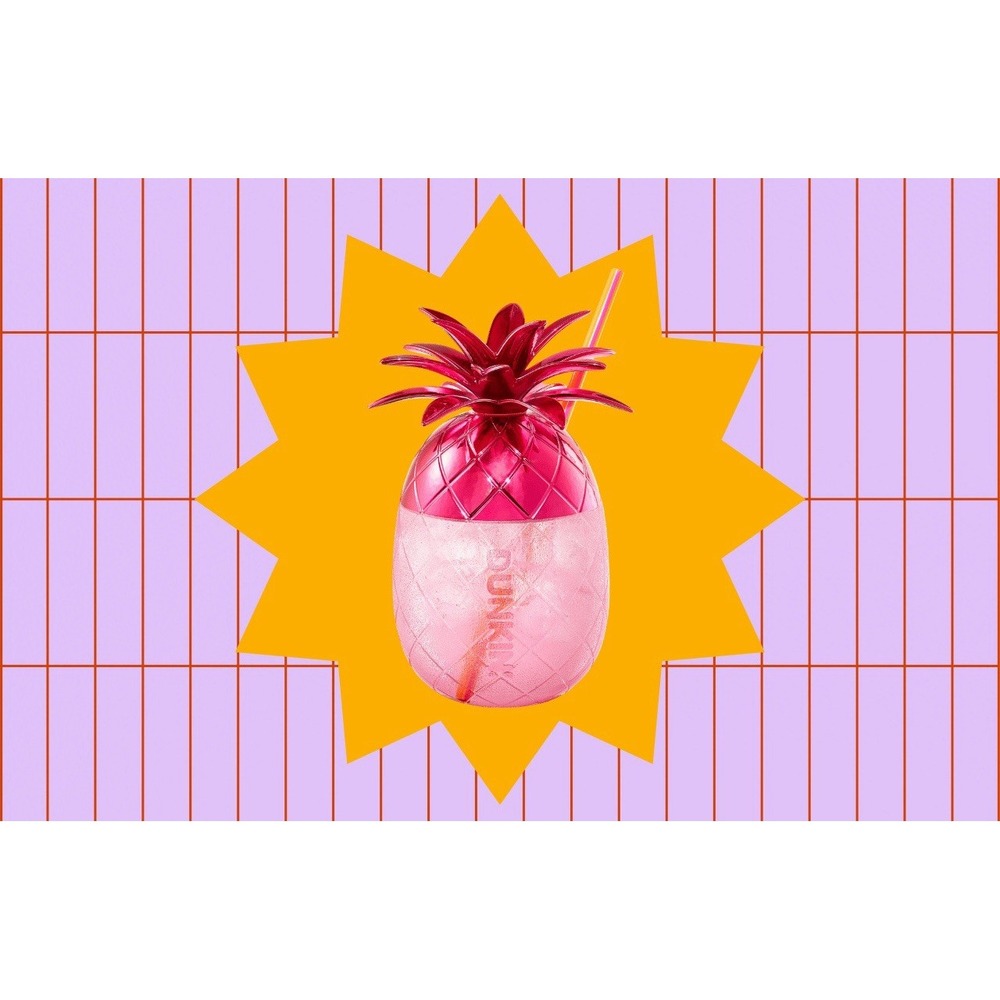 Dunkin' Pink Pineapple Tumbler Cup w/ Straw, Coffee & Tea Theme